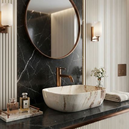 REA-U3601 - Umývadlo na dosku BELINDA 33x46,5 cm keramika/béžová/imitácia kameňa