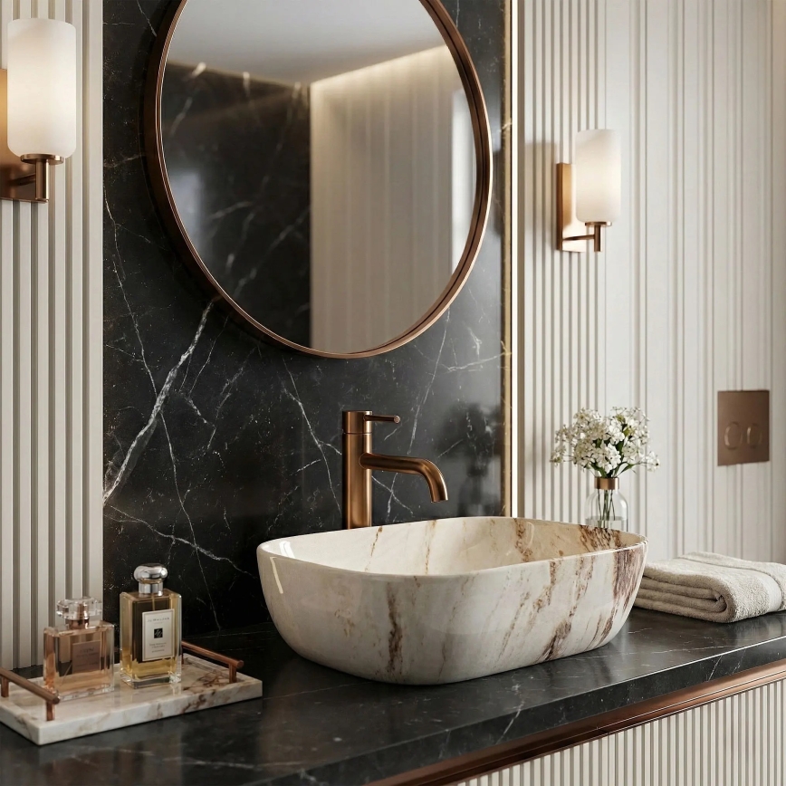 REA-U3601 - Umývadlo na dosku BELINDA 33x46,5 cm keramika/béžová/imitácia kameňa