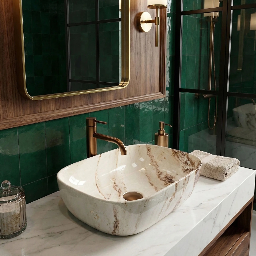 REA-U3601 - Umývadlo na dosku BELINDA 33x46,5 cm keramika/béžová/imitácia kameňa