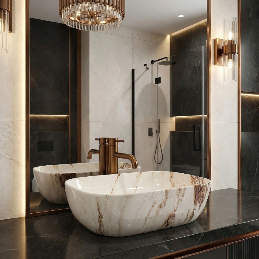 REA-U3601 - Umývadlo na dosku BELINDA 33x46,5 cm keramika/béžová/imitácia kameňa