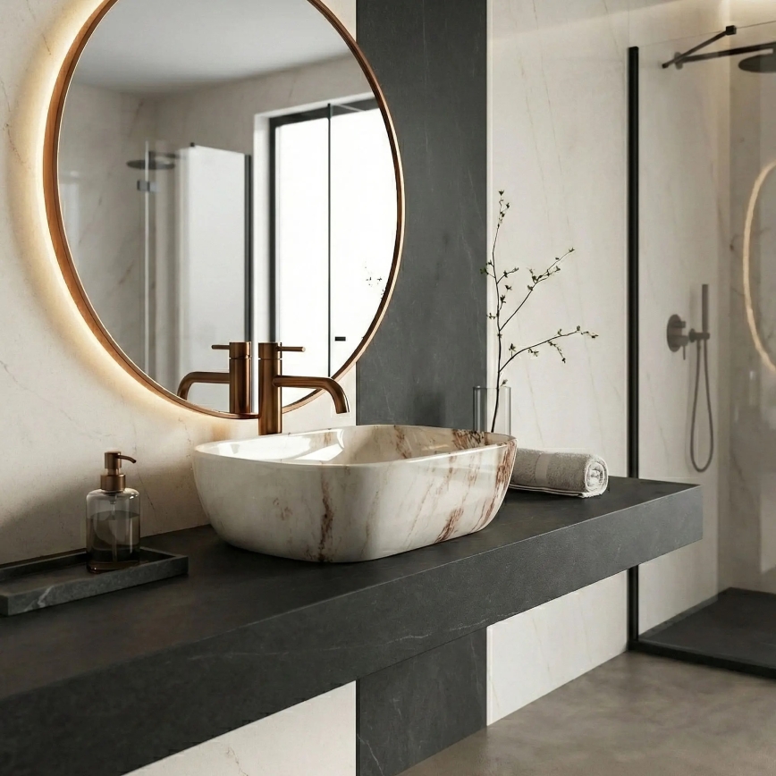 REA-U3601 - Umývadlo na dosku BELINDA 33x46,5 cm keramika/béžová/imitácia kameňa