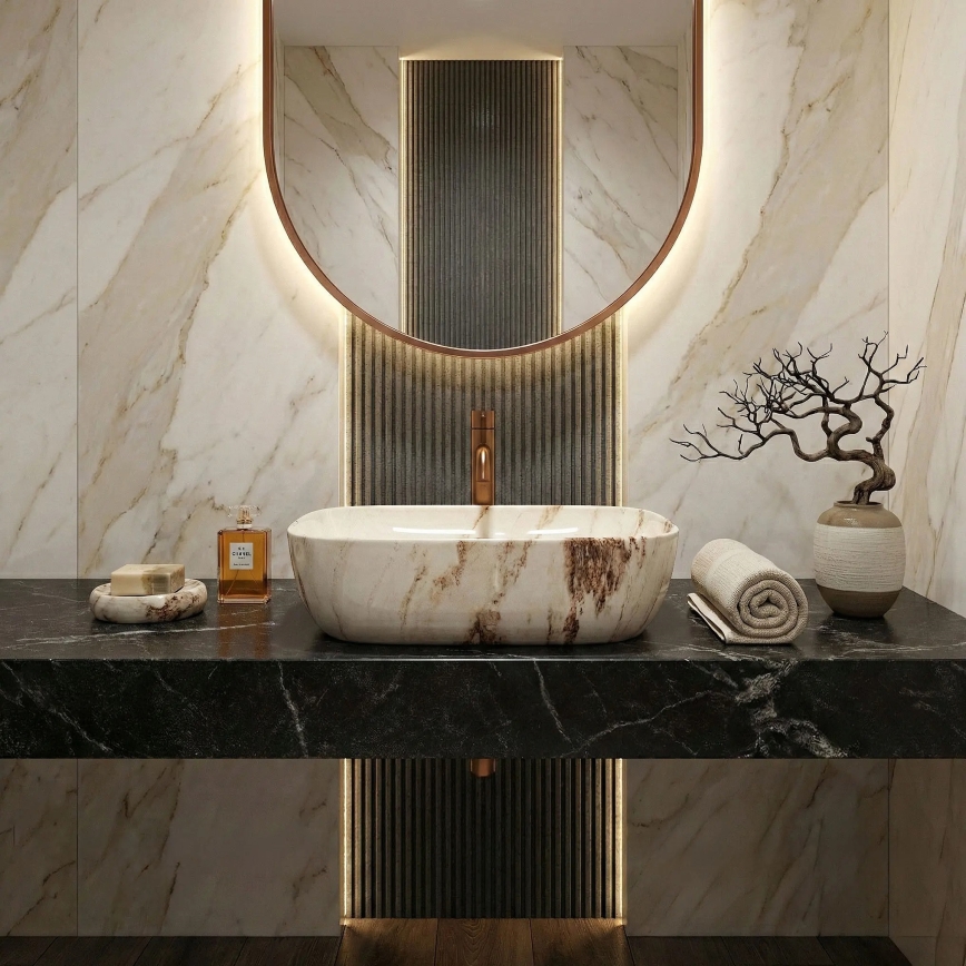 REA-U3601 - Umývadlo na dosku BELINDA 33x46,5 cm keramika/béžová/imitácia kameňa