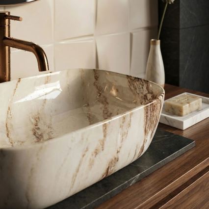 REA-U3601 - Umývadlo na dosku BELINDA 33x46,5 cm keramika/béžová/imitácia kameňa