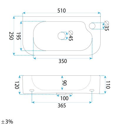 REA-U3610 - Umývadlo na dosku/závesné ODETTA 25x51 cm keramika/lesklá biela