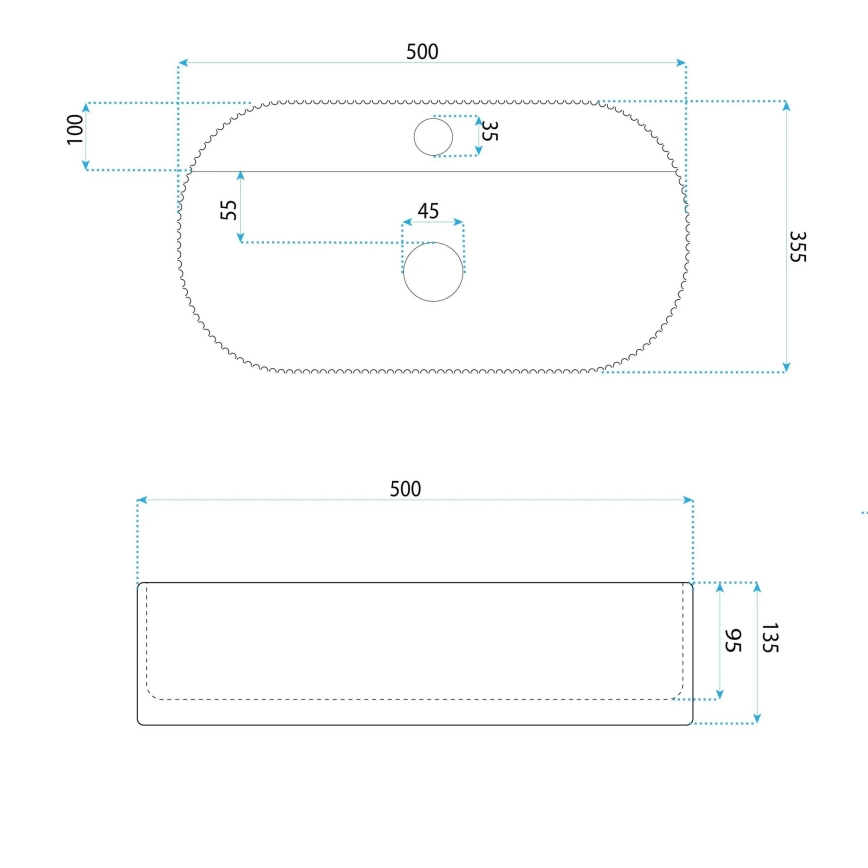 REA-U4003 - Umývadlo na dosku MARCELA 35,5x50 cm keramika/lesklá biela