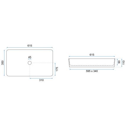 REA-U4800 - Umývadlo na dosku DENIS 35x61,5 cm keramika/lesklá biela