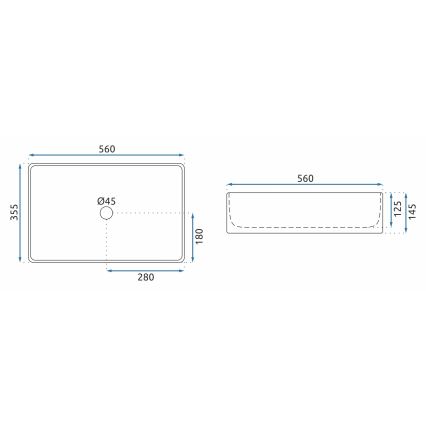 REA-U5055 - Umývadlo na dosku BERTA 35,5x56 cm keramika/lesklá biela