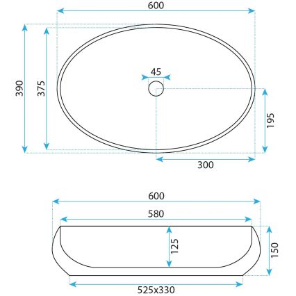 REA-U5660 - Umyvadlo na dosku MAYA 39x60 cm keramika/lesklá biela