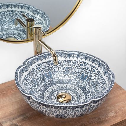 REA-U5666 - Umývadlo na dosku VIVIEN pr. 42,5 cm keramika/ornamentálny vzor