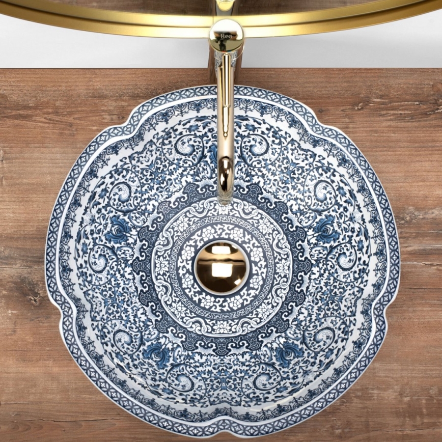 REA-U5666 - Umývadlo na dosku VIVIEN pr. 42,5 cm keramika/ornamentálny vzor