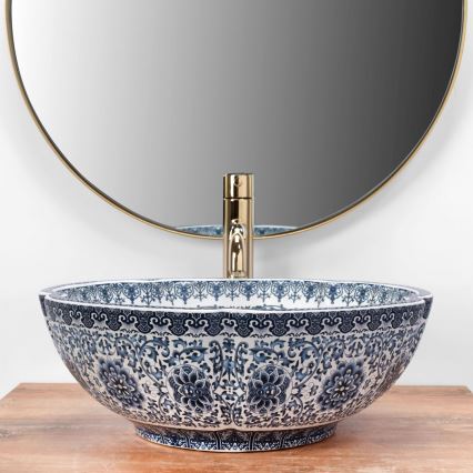 REA-U5666 - Umývadlo na dosku VIVIEN pr. 42,5 cm keramika/ornamentálny vzor