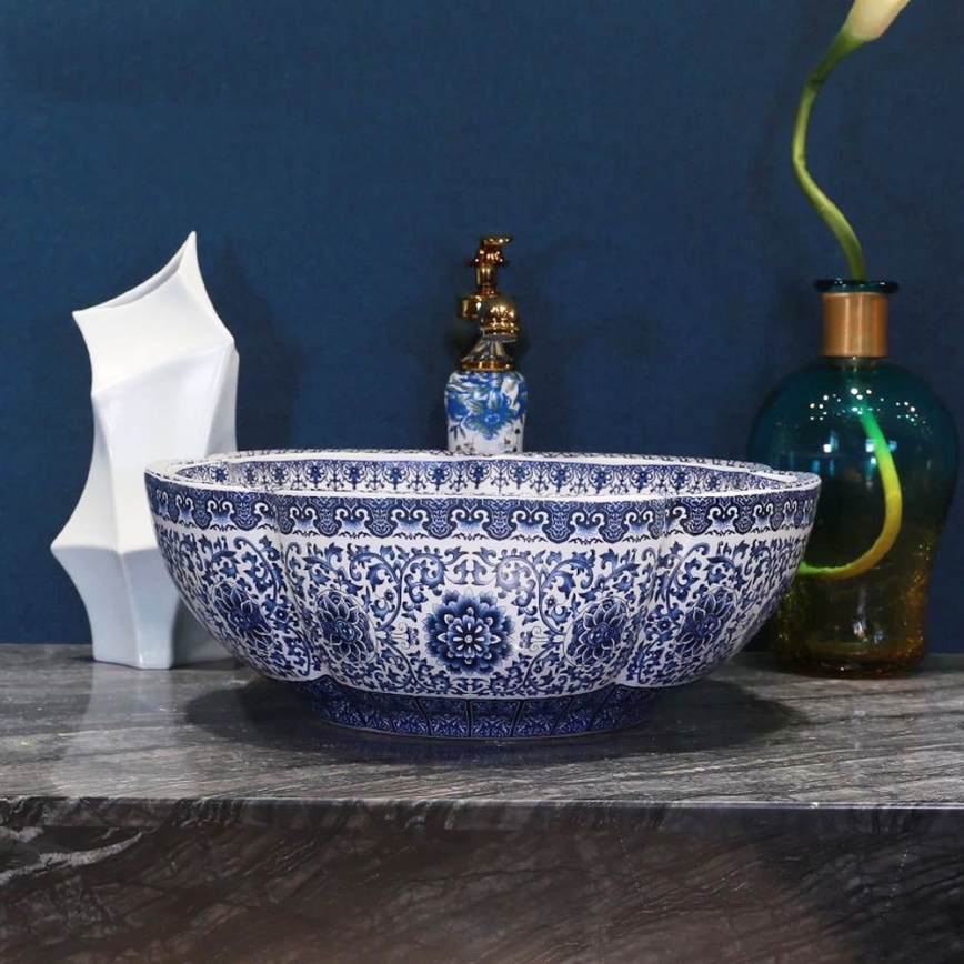 REA-U5666 - Umývadlo na dosku VIVIEN pr. 42,5 cm keramika/ornamentálny vzor