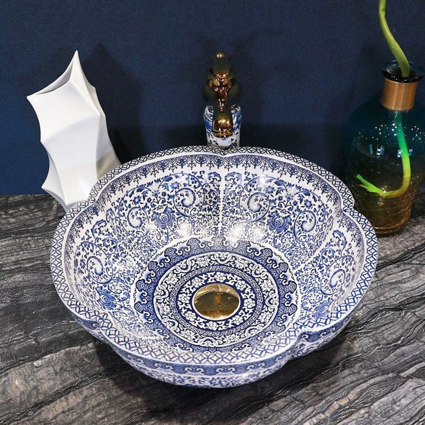 REA-U5666 - Umývadlo na dosku VIVIEN pr. 42,5 cm keramika/ornamentálny vzor