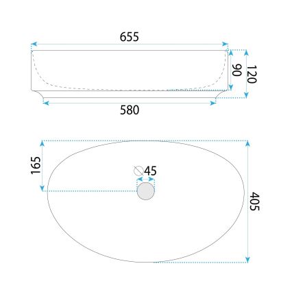 REA-U6371 - Umývadlo na dosku JOANA 40,5x65,5 cm keramika/lesklá biela
