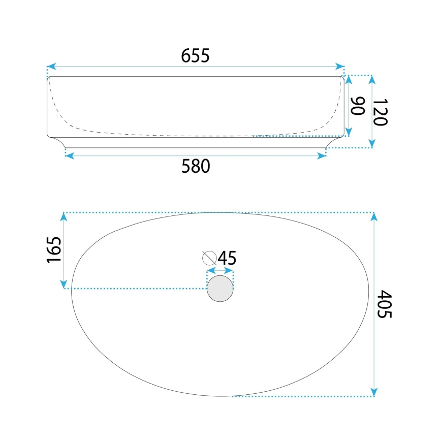 REA-U6371 - Umývadlo na dosku JOANA 40,5x65,5 cm keramika/lesklá biela