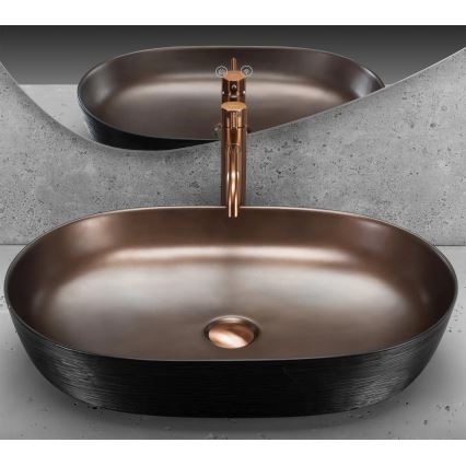 REA-U6383 - Umývadlo na dosku CLEO 41x60,5 cm keramika/čierna/kartáčovaná meď