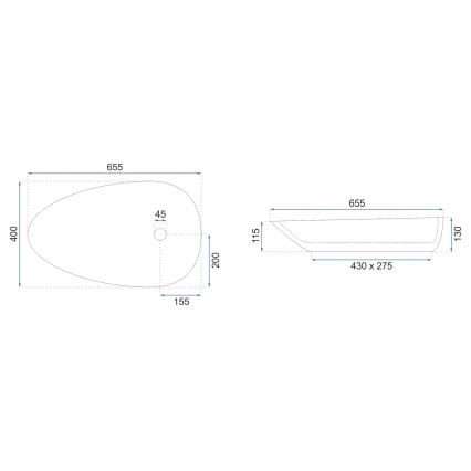 REA-U6501 - Umývadlo na dosku GRETA 40x65,5 cm keramika/imitácia kameňa