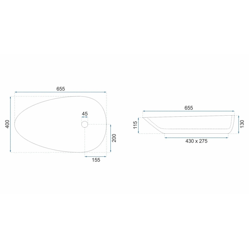 REA-U6501 - Umývadlo na dosku GRETA 40x65,5 cm keramika/imitácia kameňa