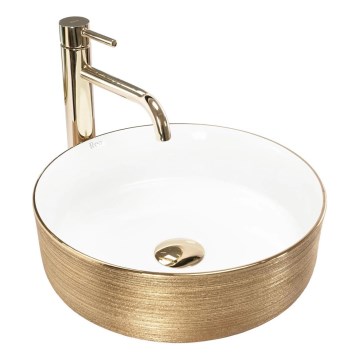 REA-U6630 - Umývadlo na dosku SAMI priemer 36 cm keramika/biela/brúsené zlato