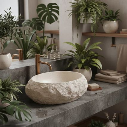 REA-U7347 - Umývadlo na dosku MIKA 38x50 cm béžová/imitácia kameňa