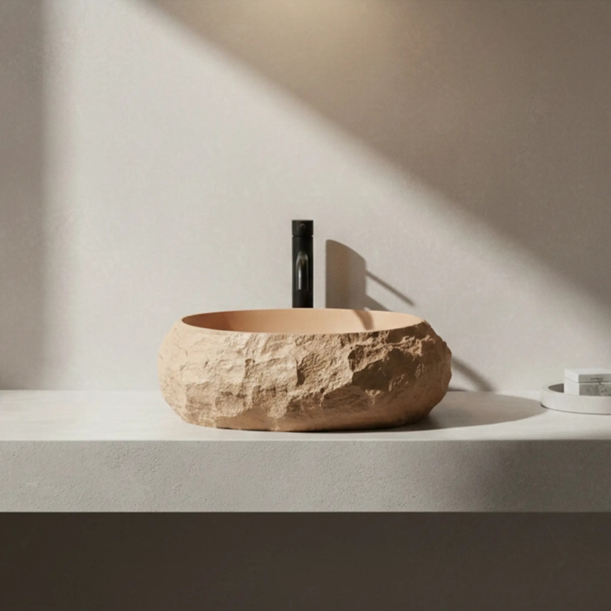 REA-U7348 - Umývadlo na dosku MIKA 38x50 cm oranžová/béžová/imitácia kameňa