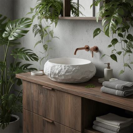 REA-U7350 - Umývadlo na dosku MIKA 38x50 cm biele/imitácia kameňa