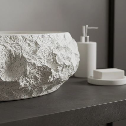 REA-U7350 - Umývadlo na dosku MIKA 38x50 cm biele/imitácia kameňa