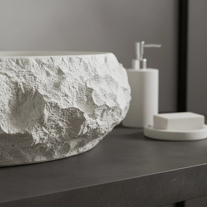 REA-U7350 - Umývadlo na dosku MIKA 38x50 cm biele/imitácia kameňa