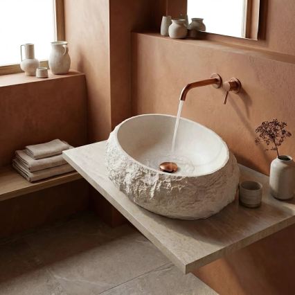 REA-U7350 - Umývadlo na dosku MIKA 38x50 cm biele/imitácia kameňa