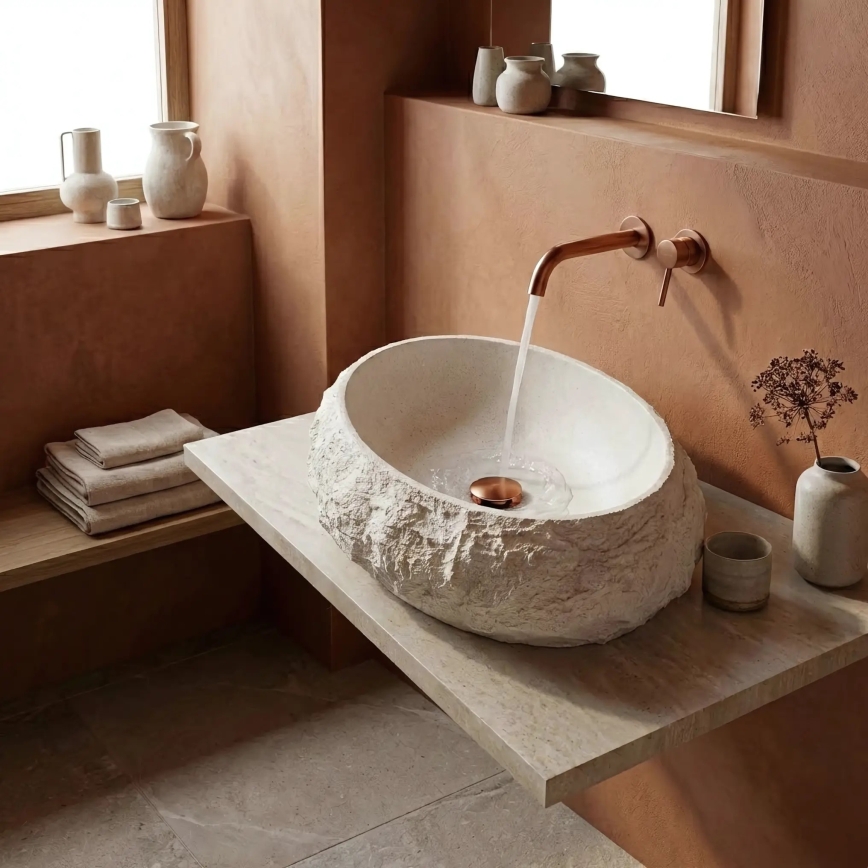 REA-U7350 - Umývadlo na dosku MIKA 38x50 cm biele/imitácia kameňa