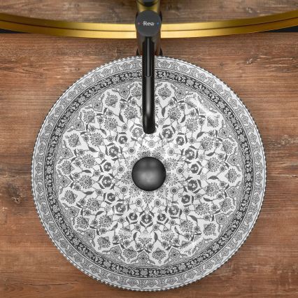 REA-U8002 - Umývadlo na dosku ARTE 40 cm keramika/biela/čierna