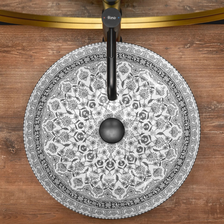 REA-U8002 - Umývadlo na dosku ARTE 40 cm keramika/biela/čierna