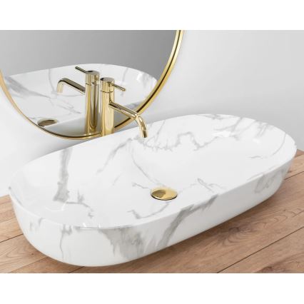 REA-U8403 - Umývadlo na dosku CLEO 41x81 cm, keramika / mramorový dekor