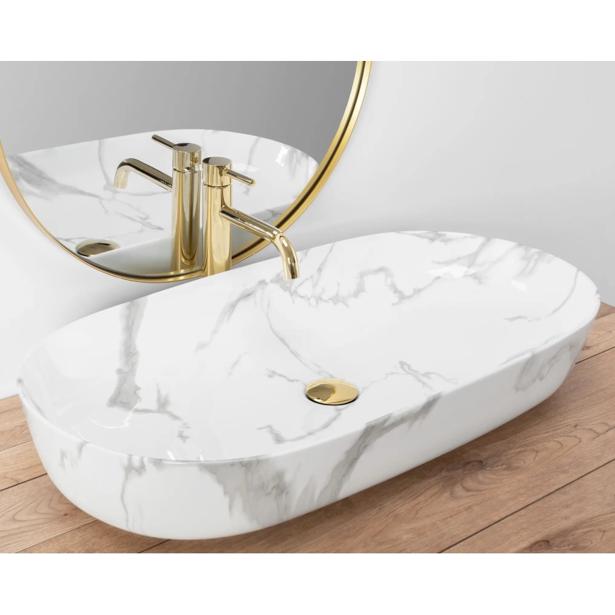 REA-U8403 - Umývadlo na dosku CLEO 41x81 cm, keramika / mramorový dekor