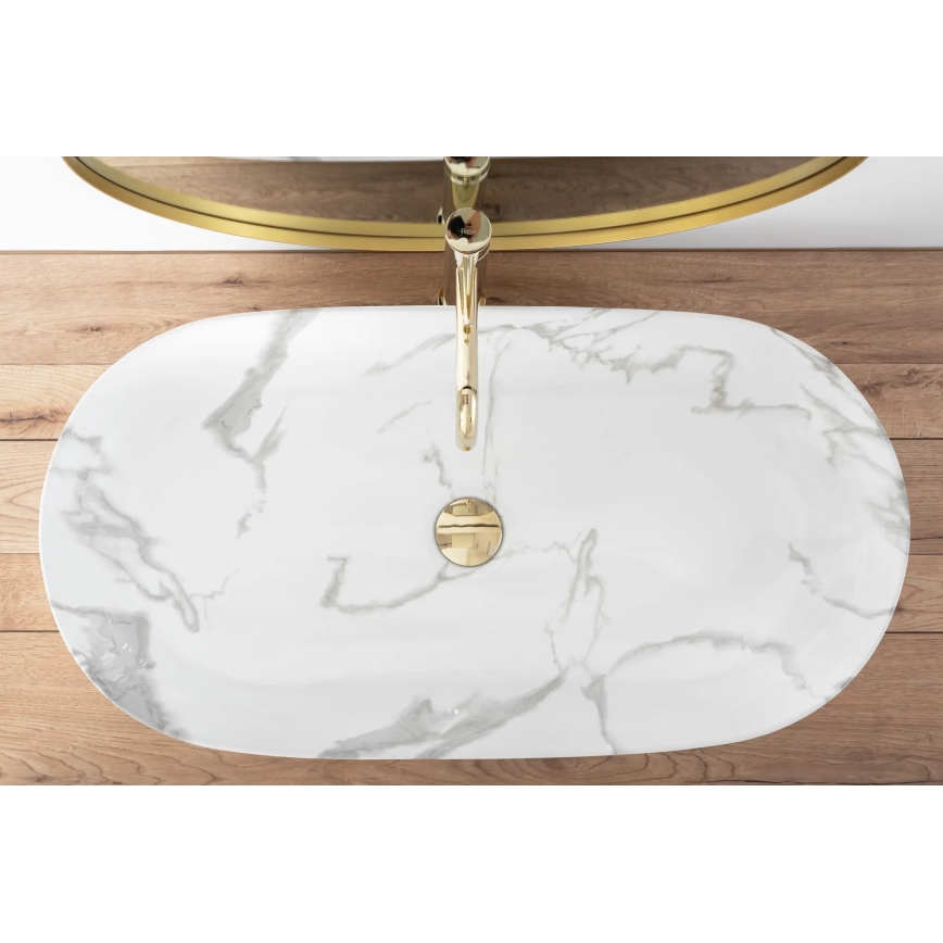 REA-U8403 - Umývadlo na dosku CLEO 41x81 cm, keramika / mramorový dekor