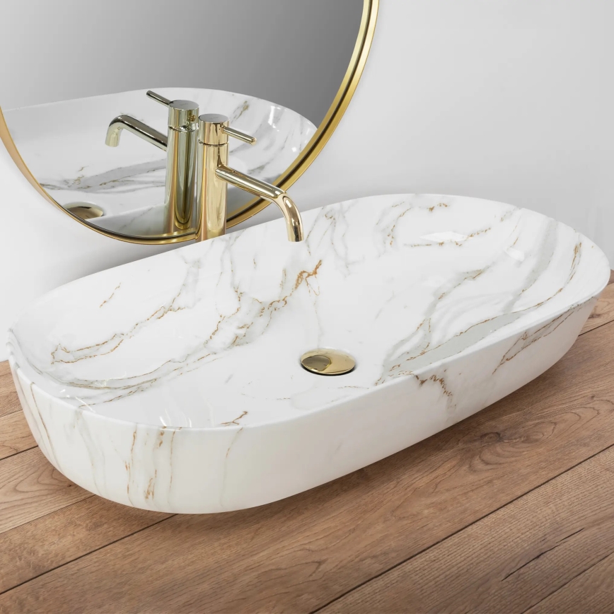 REA-U8404 - Umývadlo na dosku CLEO 41x81 cm keramika/biela/mramorový dekor