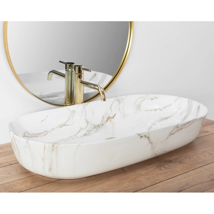 REA-U8404 - Umývadlo na dosku CLEO 41x81 cm keramika/biela/mramorový dekor
