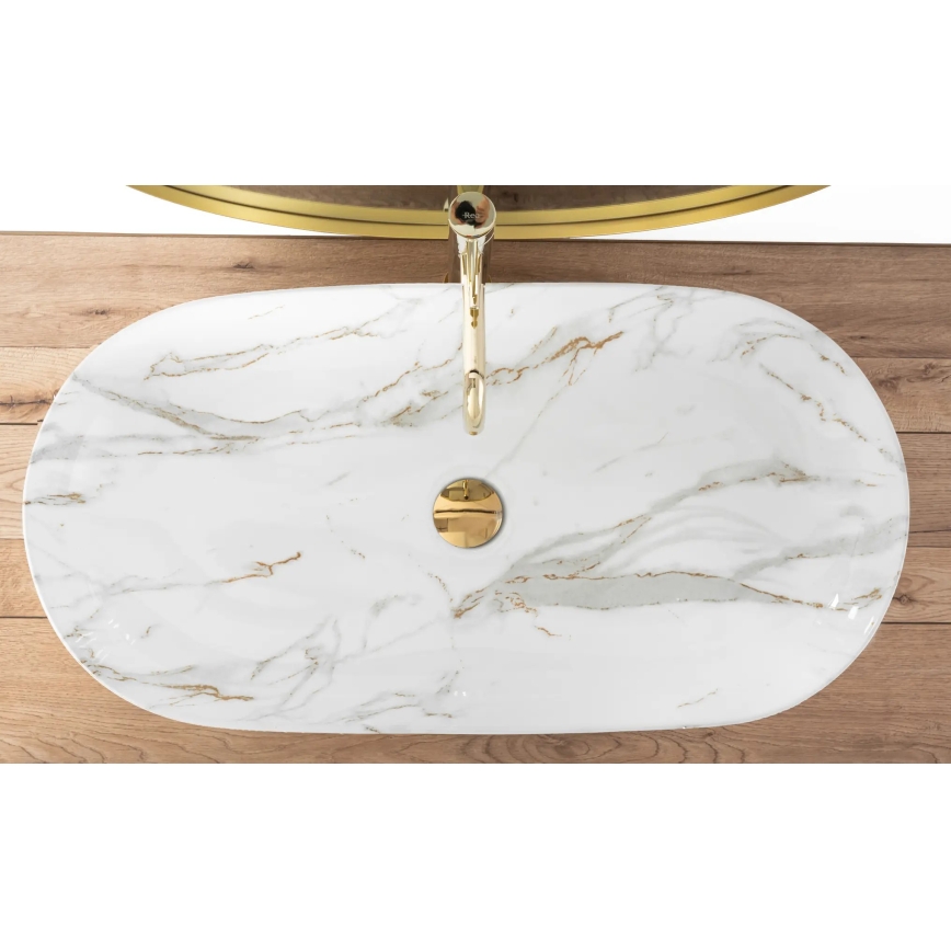 REA-U8404 - Umývadlo na dosku CLEO 41x81 cm keramika/biela/mramorový dekor