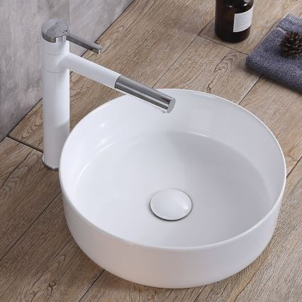 REA-U8493 - Umývadlo na dosku ELMA priemer 45 cm keramika/lesklá biela