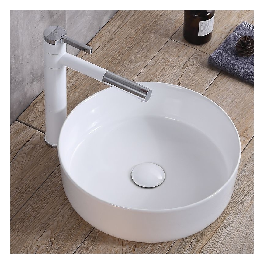 REA-U8493 - Umývadlo na dosku ELMA priemer 45 cm keramika/lesklá biela