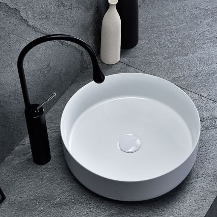 REA-U8493 - Umývadlo na dosku ELMA priemer 45 cm keramika/lesklá biela