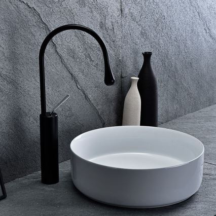 REA-U8493 - Umývadlo na dosku ELMA priemer 45 cm keramika/lesklá biela