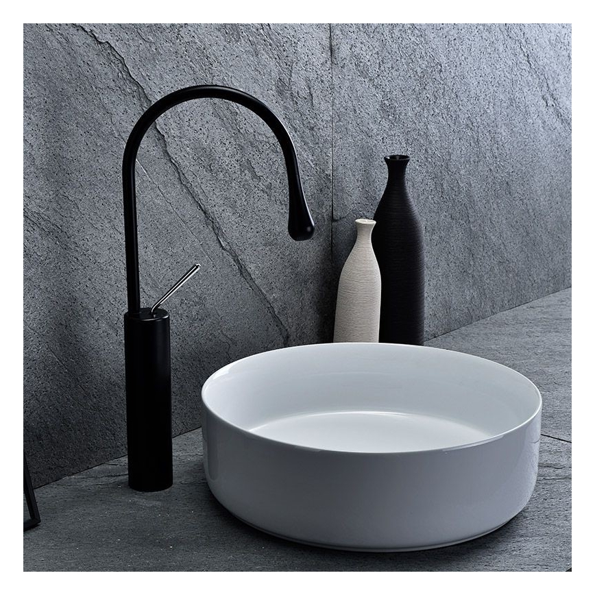 REA-U8493 - Umývadlo na dosku ELMA priemer 45 cm keramika/lesklá biela