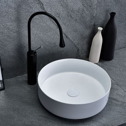 REA-U8493 - Umývadlo na dosku ELMA priemer 45 cm keramika/lesklá biela