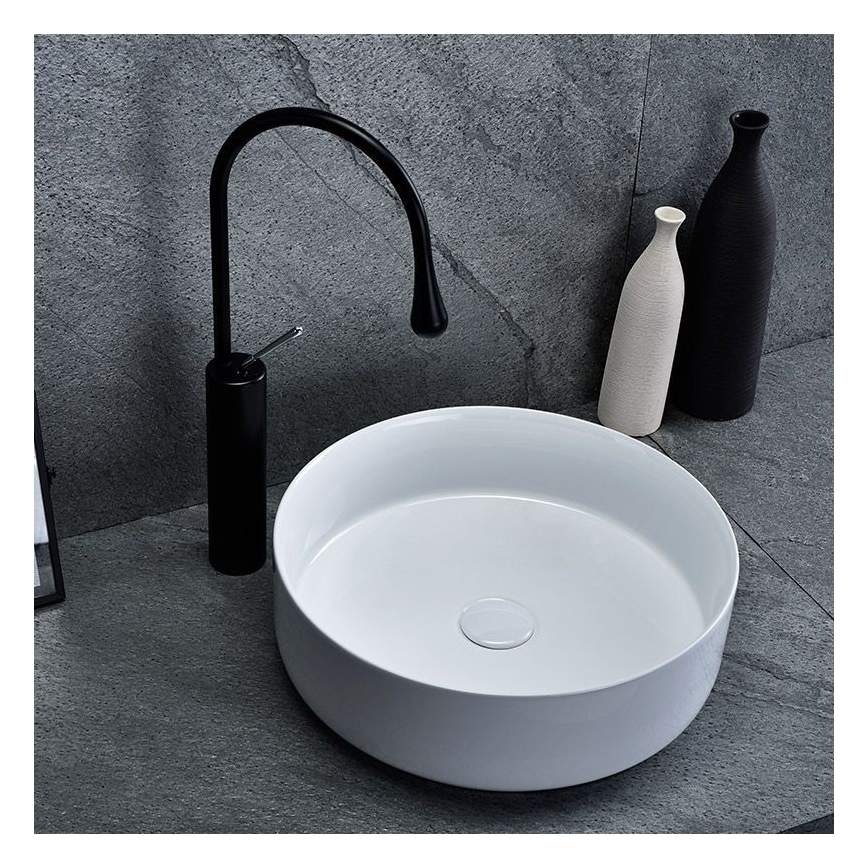 REA-U8493 - Umývadlo na dosku ELMA priemer 45 cm keramika/lesklá biela