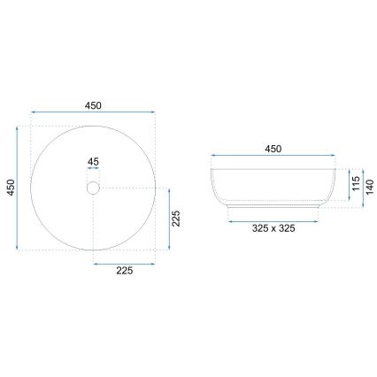 REA-U8493 - Umývadlo na dosku ELMA priemer 45 cm keramika/lesklá biela
