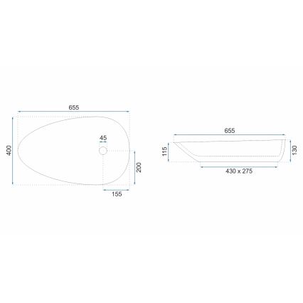 REA-U8537 - Umývadlo na dosku GRETA 40x65,5 cm keramika/lesklá biela