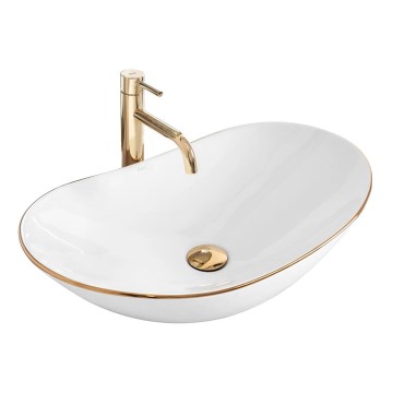 REA-U8570 - Umývadlo na dosku ROYAL 36x62 cm keramika/lesklá biela/zlatá