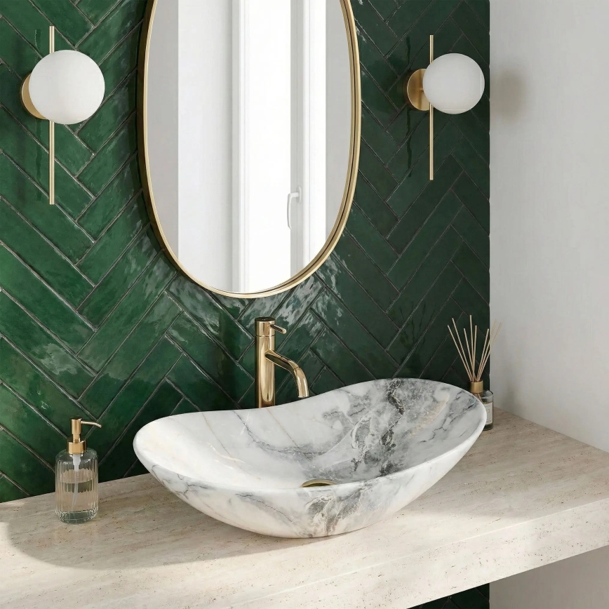 REA-U8596 - Umývadlo na dosku ROYAL 36x62,5 cm keramika/biela/sivá/imitácia kameňa