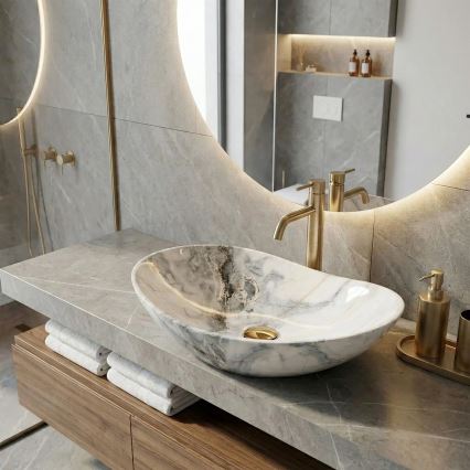 REA-U8596 - Umývadlo na dosku ROYAL 36x62,5 cm keramika/biela/sivá/imitácia kameňa